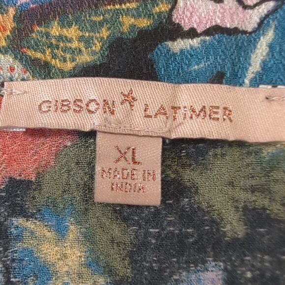 Gibson Latimer Black Floral Bird Print Kimono Duster Cardigan Cover Up Womens XL - Picture 4 of 8